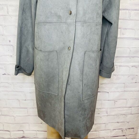 Magashoni Grey Faux Leather button coat - Picture 6 of 14